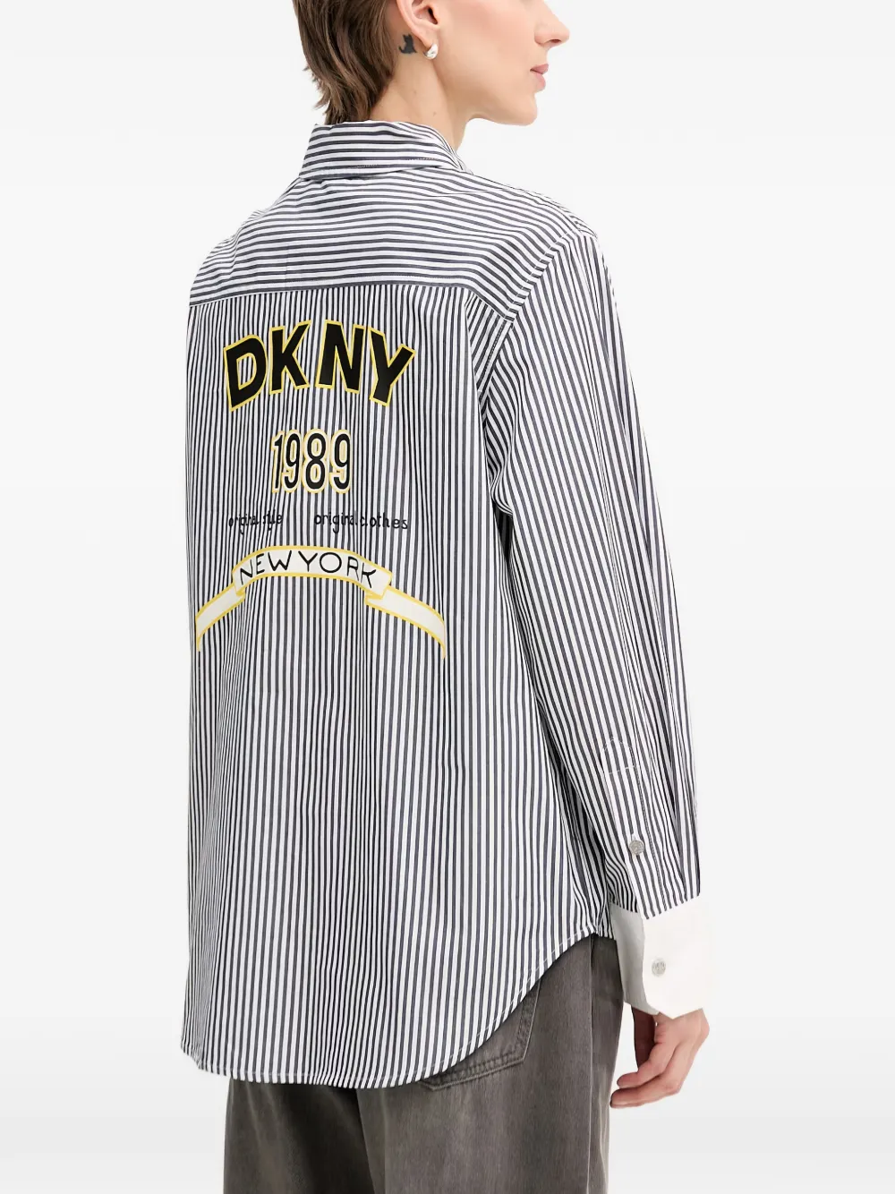DKNY Overhemd met verticale streep en logoprint Wit