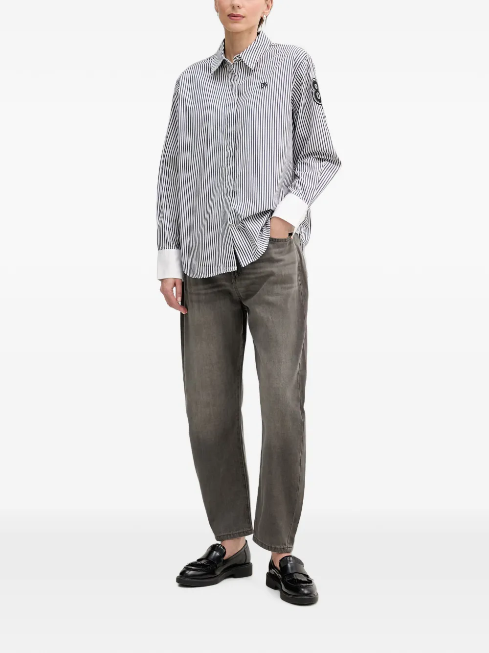 DKNY Overhemd met verticale streep en logoprint Wit