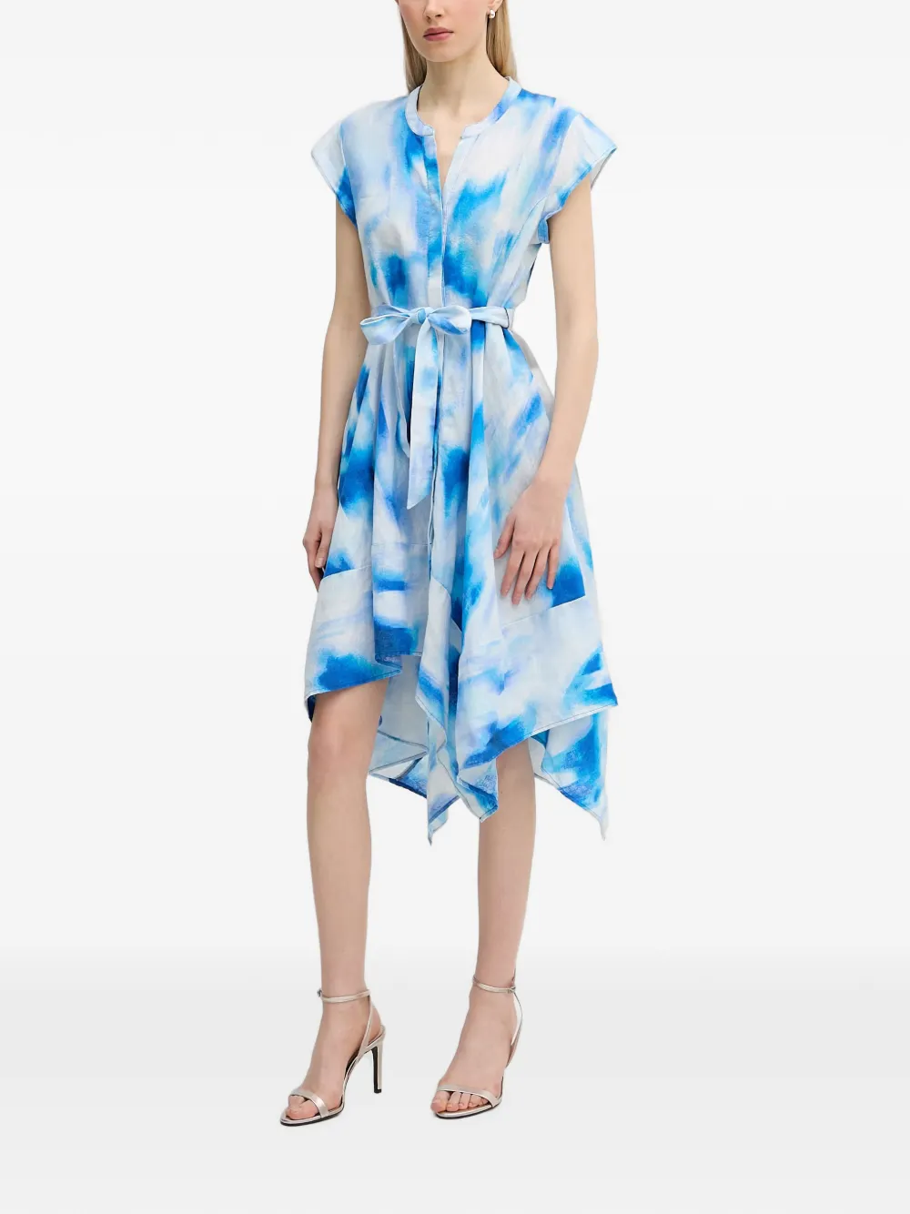 DKNY Asymmetrische linnen jurk Blauw