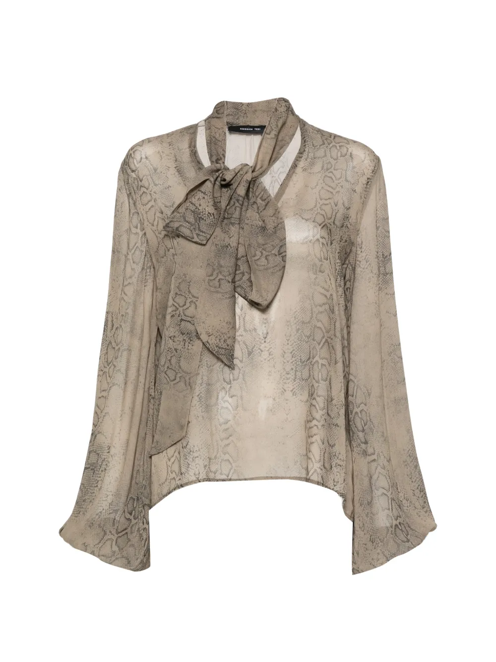 Federica Tosi snakeskin-print pussy-bow blouse - Toni neutri