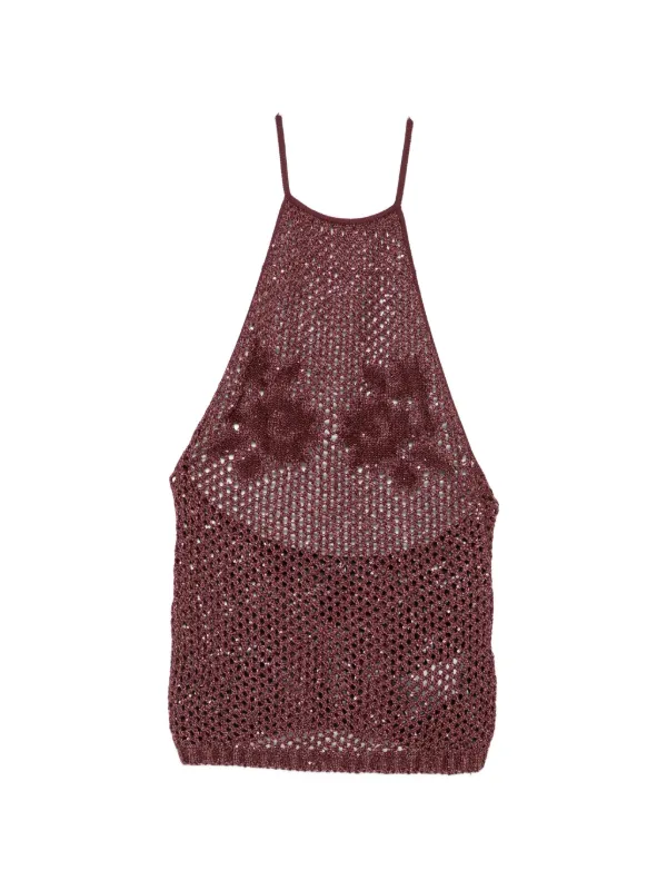 Amiri Sequin-embellished Open-knit Top in Red