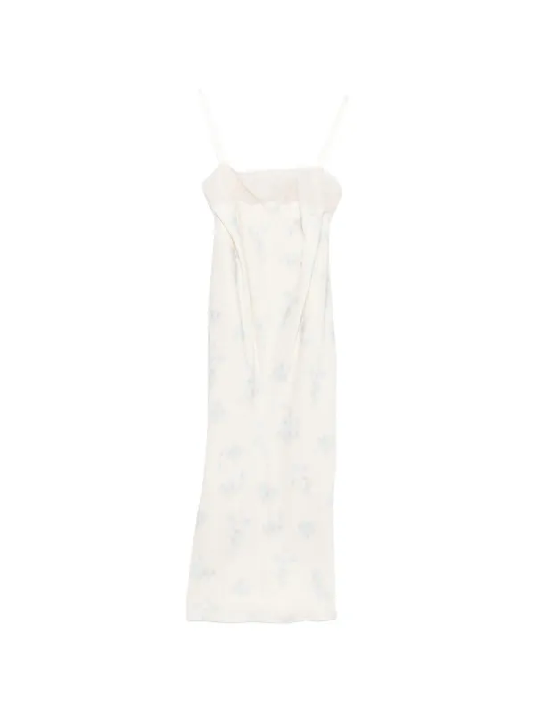 Carven Floral-print Lace-trim Midi Dress in Neutrals