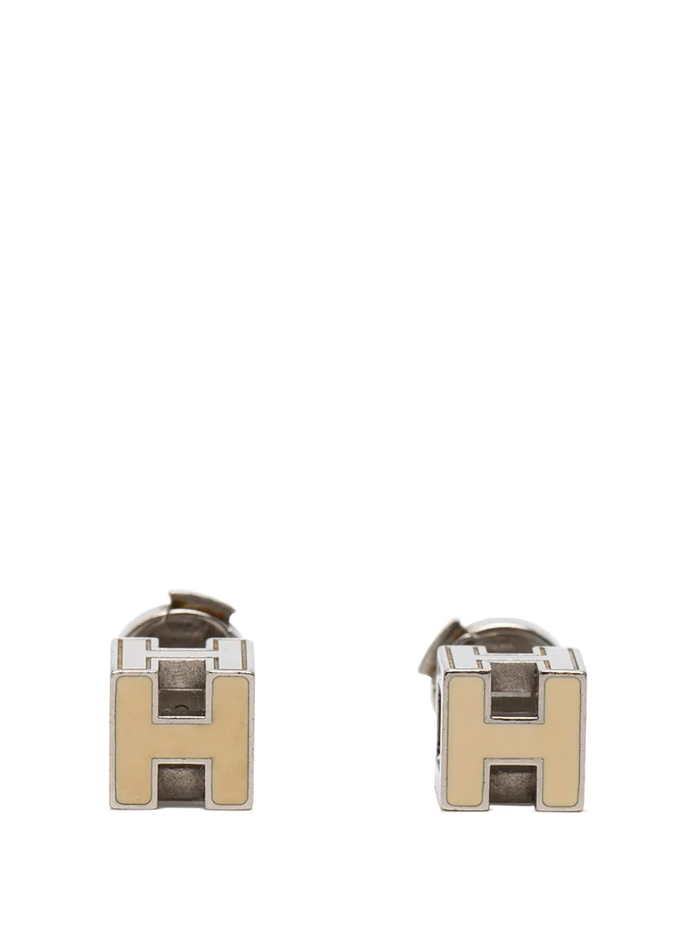 Hermès Pre-Owned 2000-2025 Palladium Plated Enamel Cage dH Cube Push Back Earrings costume earrings - Toni neutri