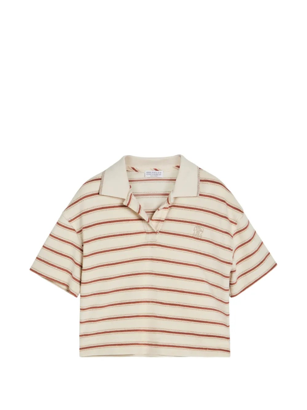 Brunello Cucinelli Kids Polo in seta e cotone a righe con logo - Toni neutri