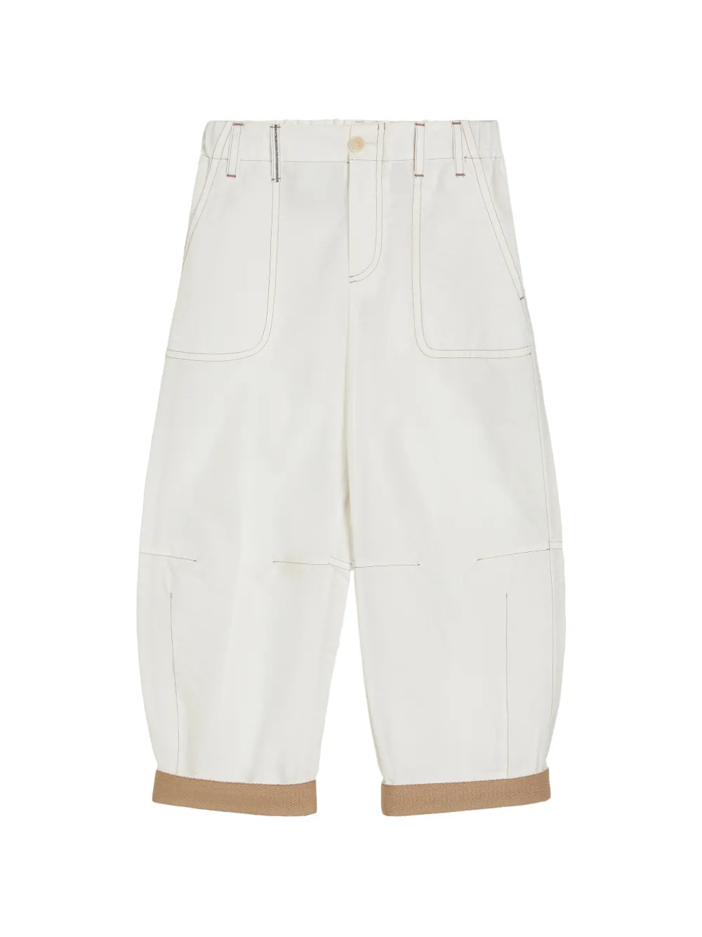 Brunello Cucinelli Kids Pantaloni in popeline di cotone tecnico con motivo Monili - Toni neutri