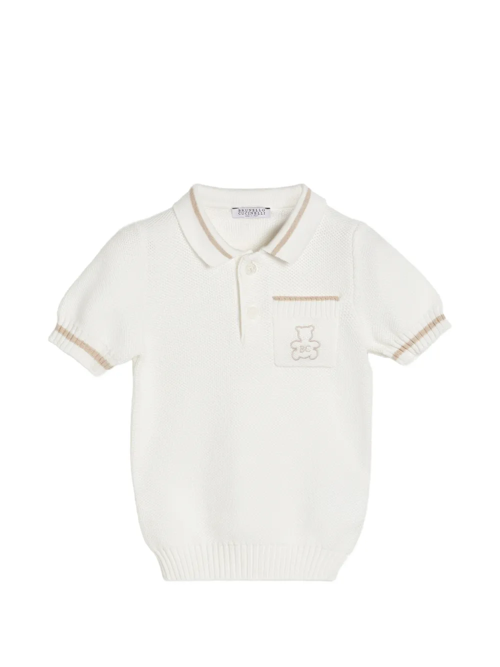 Brunello Cucinelli Kids cotton honeycomb stitch knit Baby Bernie polo shirt - Toni neutri