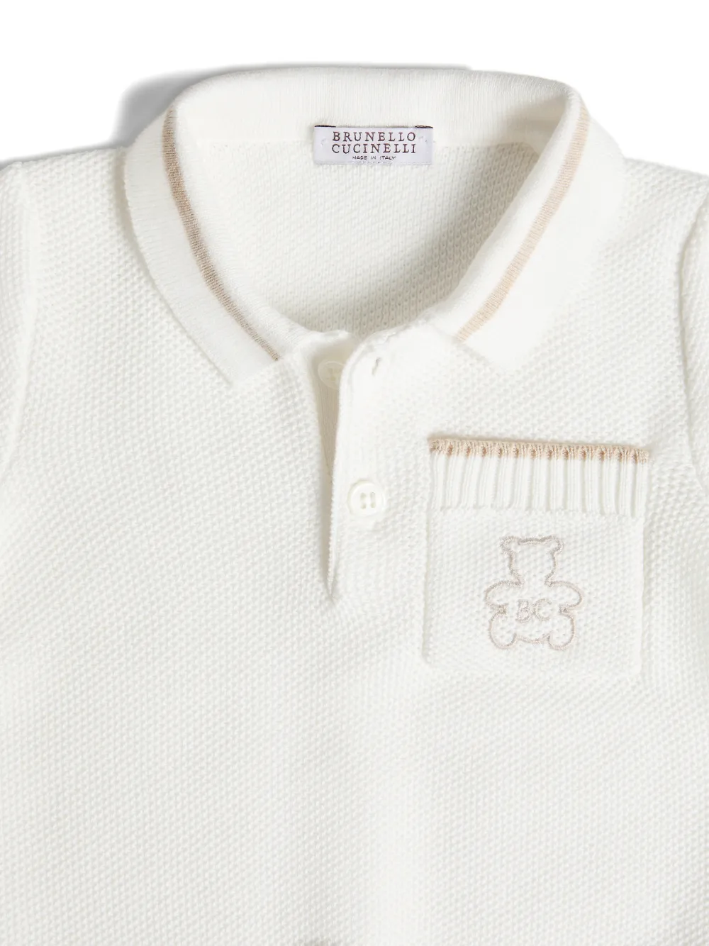 Brunello Cucinelli Kids Baby Bernie katoenen poloshirt met honingraat stiksel Beige