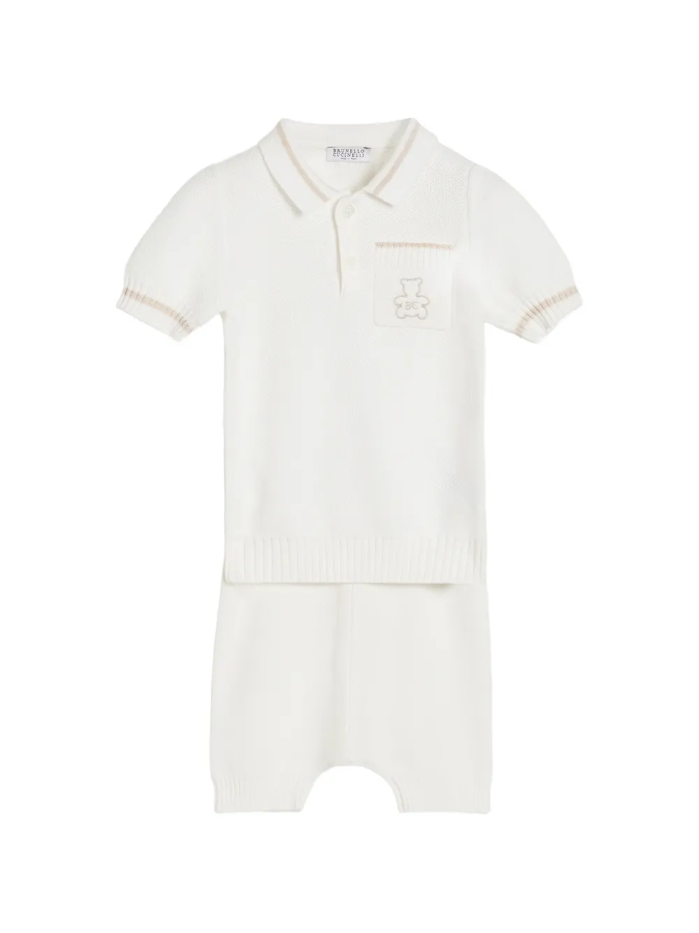 Brunello Cucinelli Kids Baby Bernie katoenen poloshirt met honingraat stiksel Beige