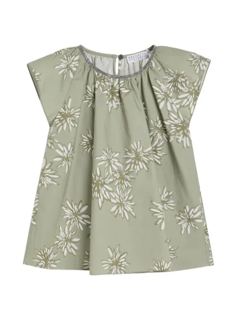 Brunello Cucinelli Kids top de popelina con estampado de margaritas y detalle de cadena Monili