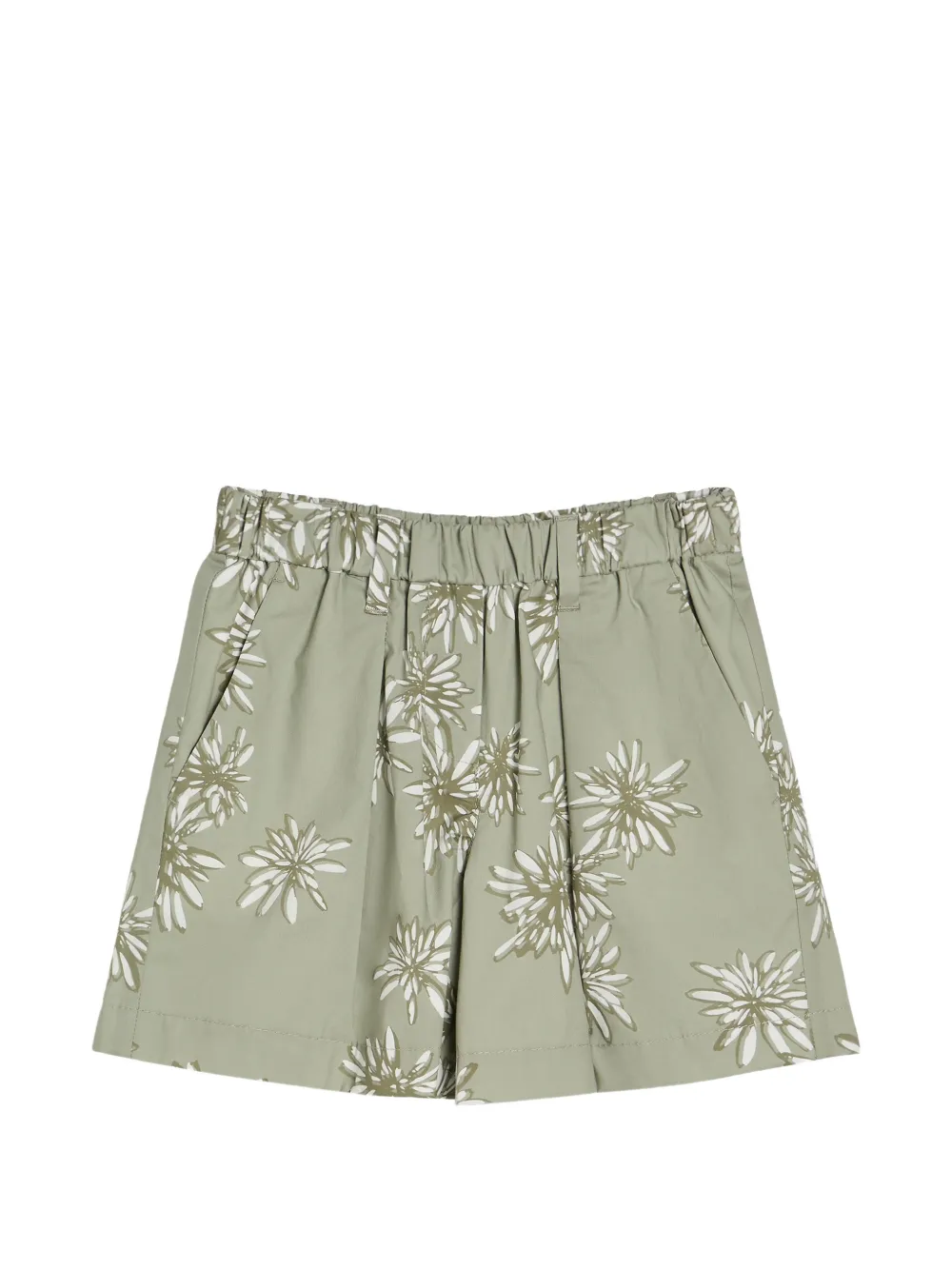Brunello Cucinelli Kids Shorts in popeline di cotone con stampa margherite e decorazioni Monili - Verde