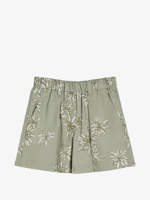 Brunello Cucinelli Kids shorts de popelina con estampado de margaritas y detalle de cadena Monili