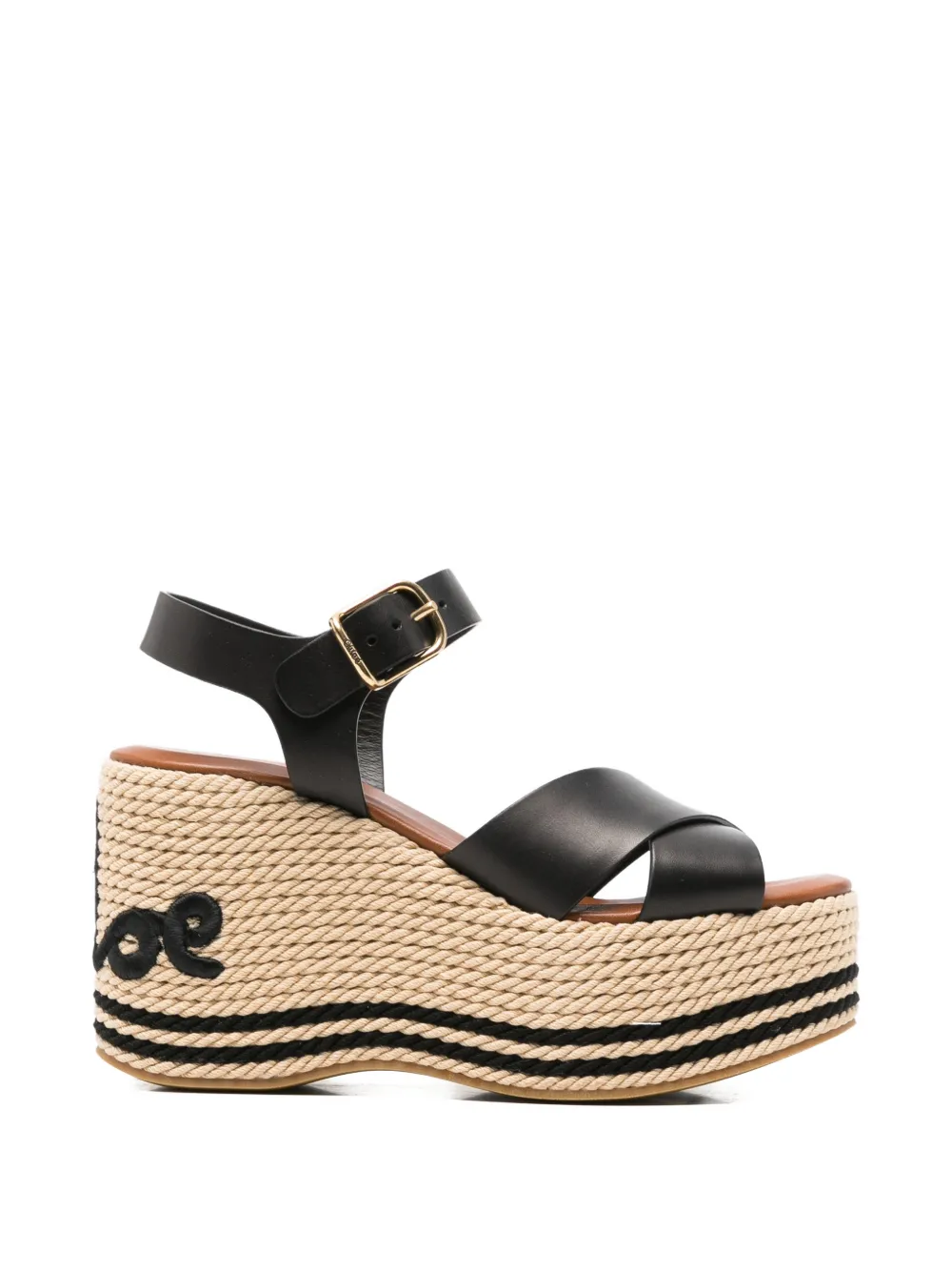 Chloé logo-embroidered platform-heel sandals - Nero