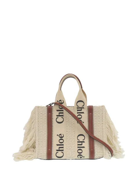 Chloé Pre-Owned bolsa satchel Woody Fringe pequeña de lona 2010-2025