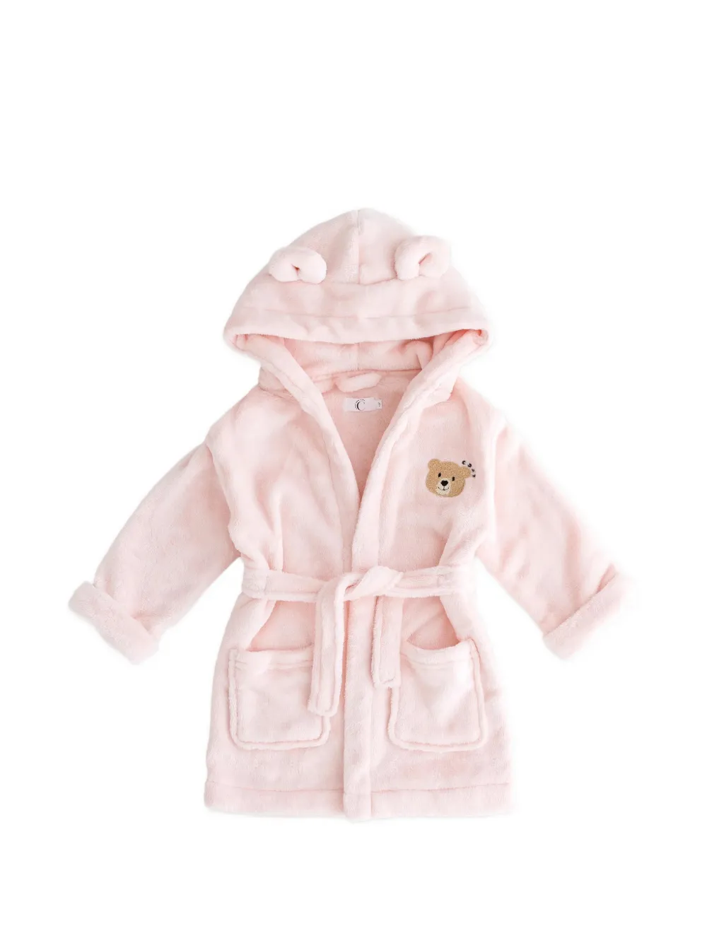 Cozy Crew Club bear-patch hooded robe - Rosa