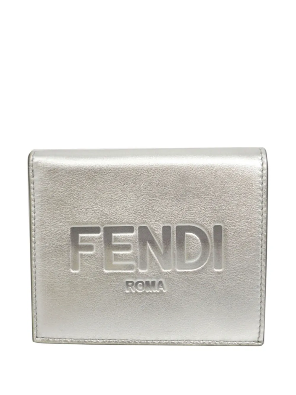 Fendi Pre-Owned 2010-2025 Metallic Leather Logo Bifold Compact Wallet small wallets - Argento
