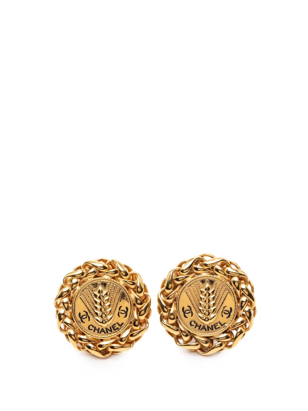 CHANEL Pre-Owned 1950-1970 CC Gold Plated Wheat Medallion Clip On Earrings costume earrings - Oro