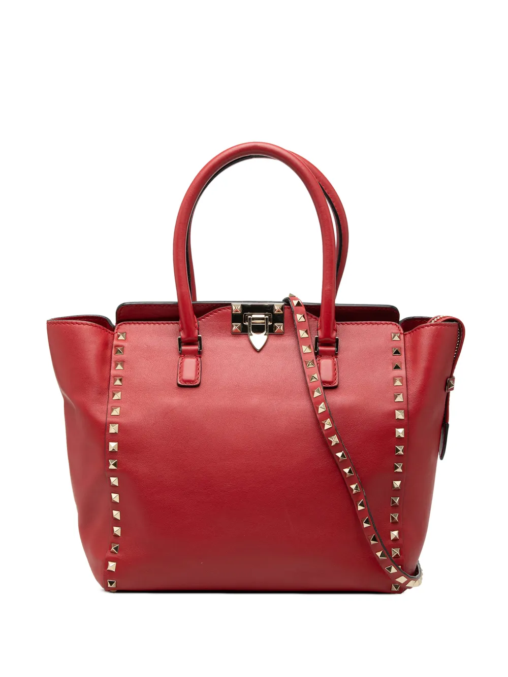 Valentino Garavani Pre-Owned 2010-2026 Medium Leather Rockstud Double Handle Tote satchel - Red