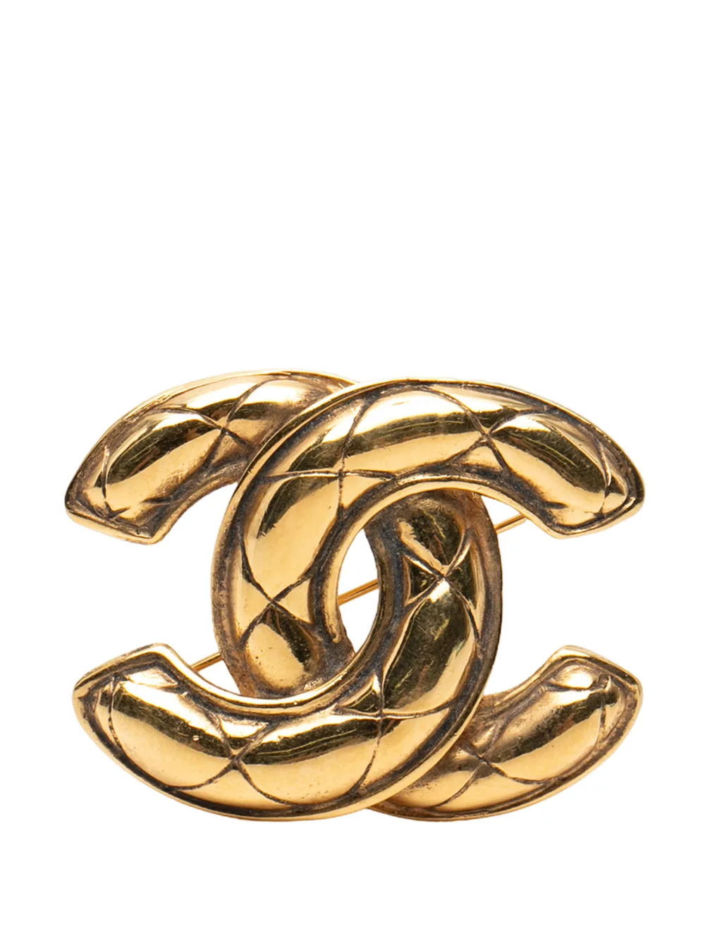 CHANEL Pre-Owned 1950-1970 Gold Plated CC Quilted Brooch costume brooch - Oro