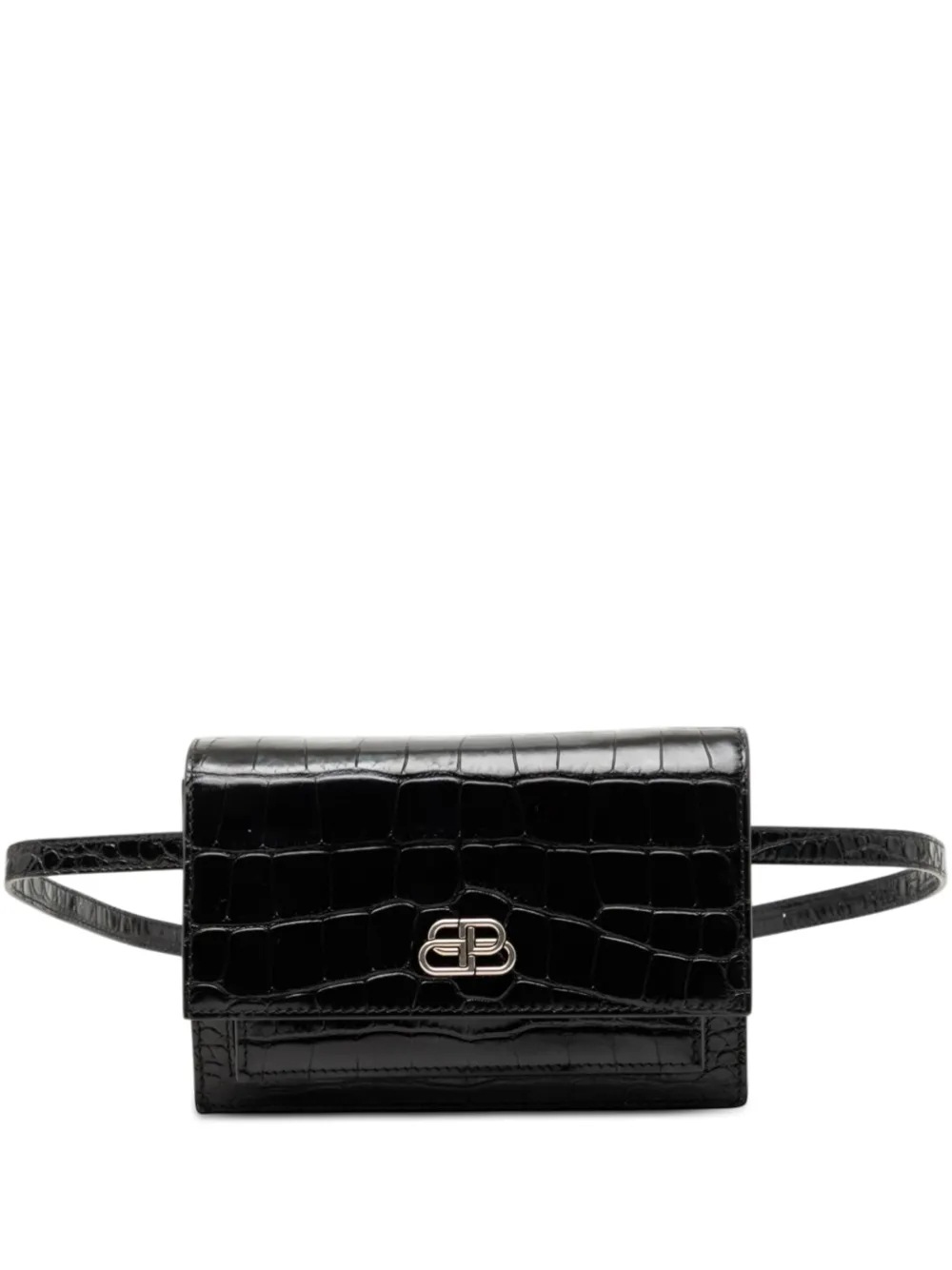 Balenciaga Pre-Owned 2019 Croc Embossed Leather Sharp XS belt bag - Nero