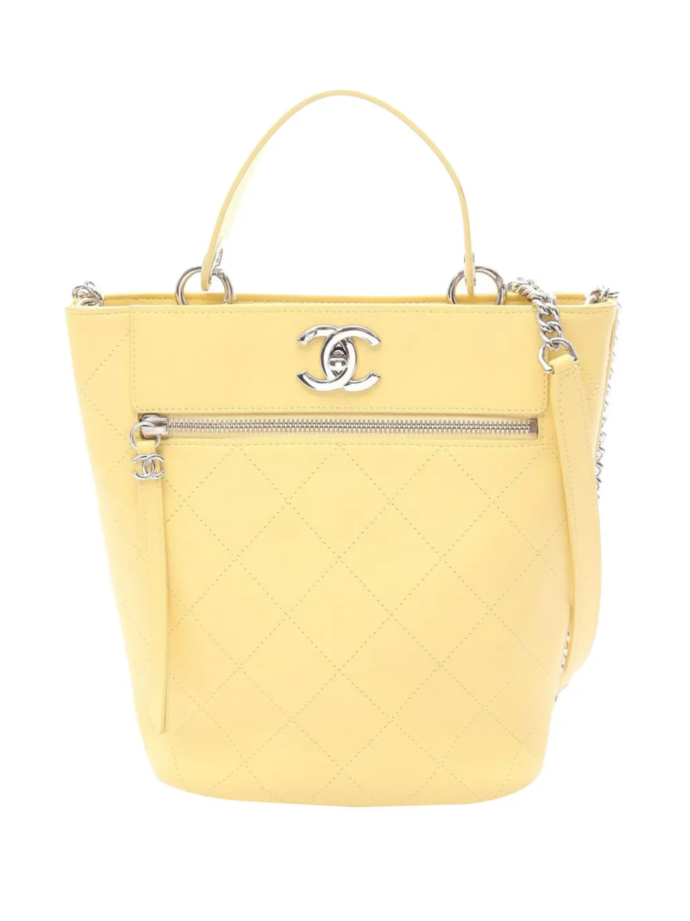 CHANEL Pre-Owned 2019 CC Stitched Calfskin Top Handle bucket bag - Gelb