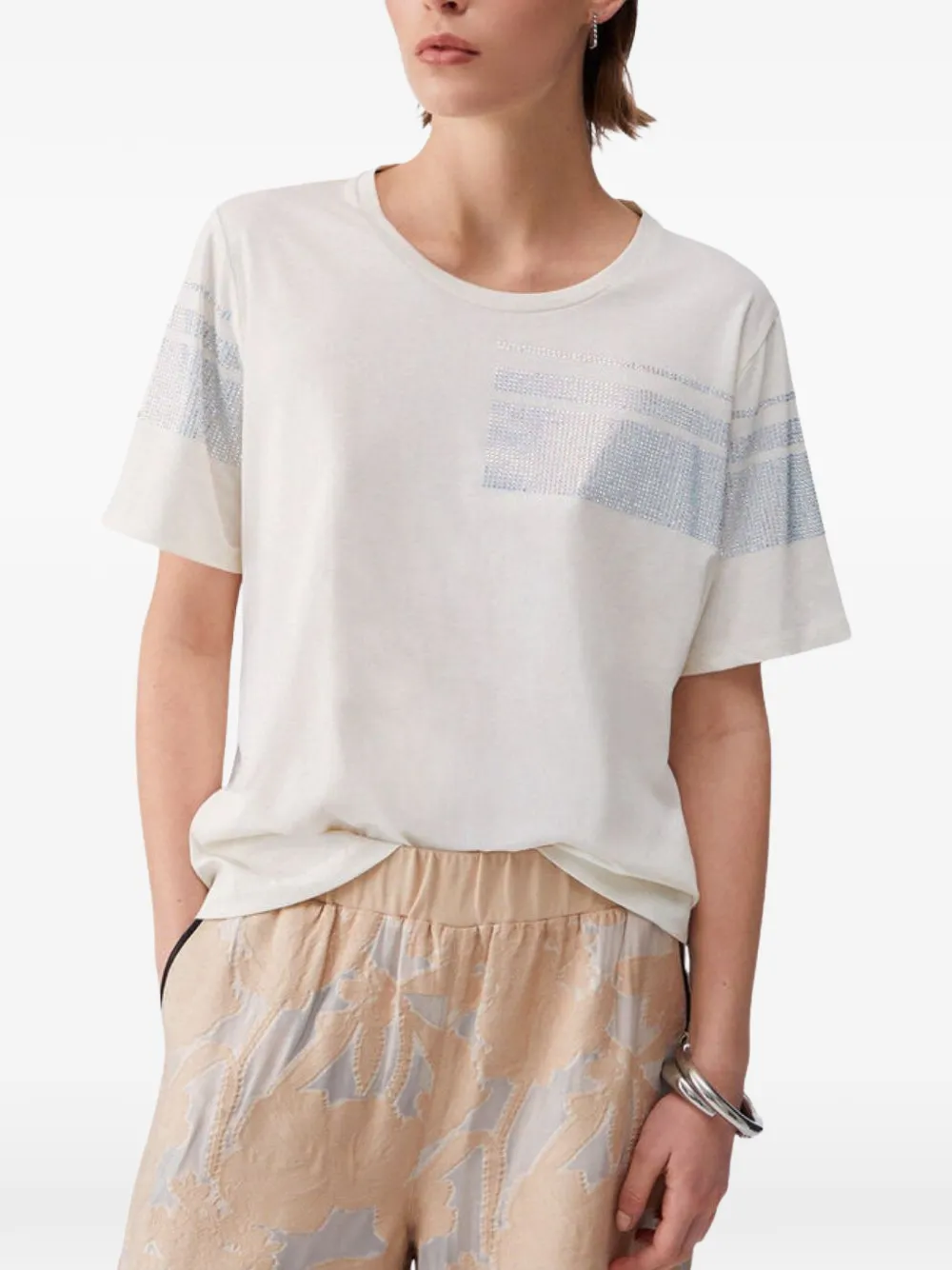 LIU JO T-shirt verfraaid met stras en logoband Wit
