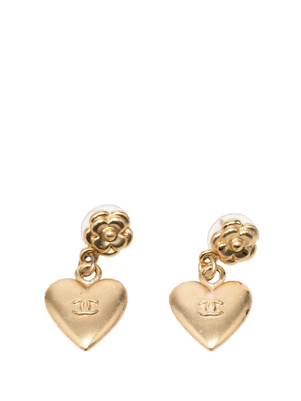 CHANEL Pre-Owned 2002 CC Gold Plated Heart Dangling Push Back Earrings costume earrings - Oro
