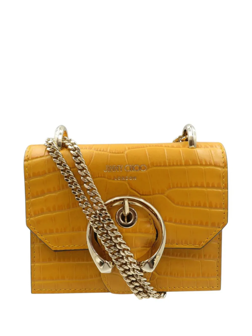 Jimmy Choo Pre-Owned 2019-2025 Mini Croc Embossed Leather Paris crossbody bag - Giallo