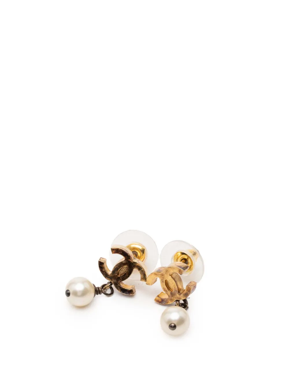 CHANEL Pre-Owned 2011 CC Gold Plated Faux Pearl Drop Push Back Earrings costume earrings - Bianco