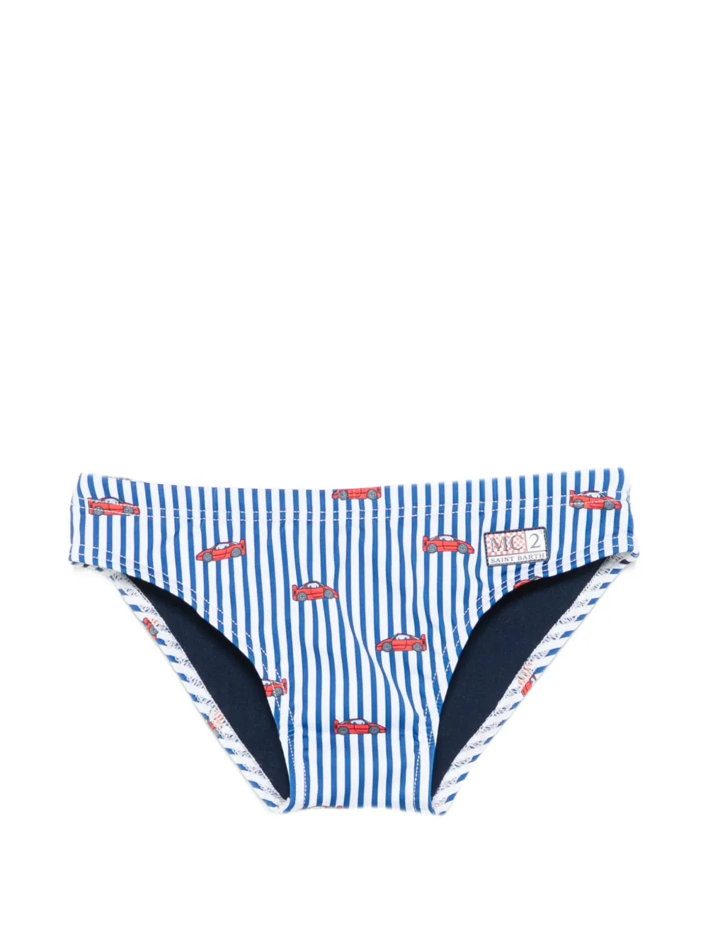 MC2 Saint Barth Kids Billy striped car-print swim trunks - Weiß