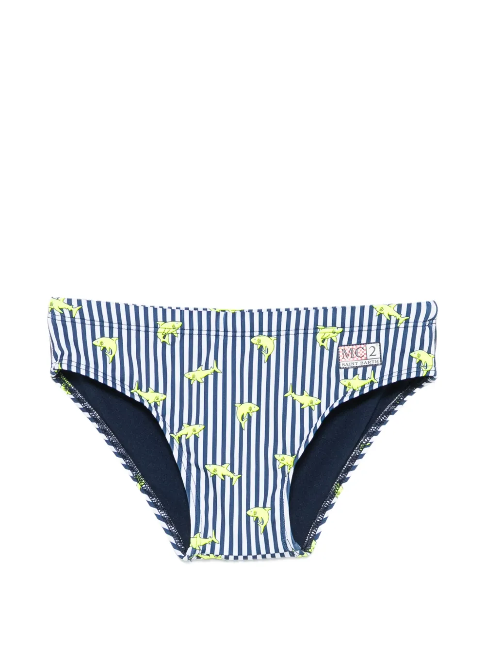 MC2 Saint Barth Kids Billy stripe-print shark-pattern swim trunks - Blu