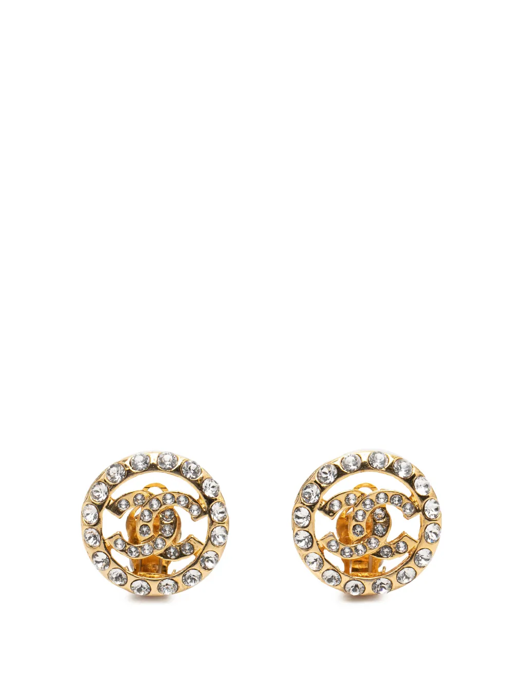 CHANEL Pre-Owned 1970-1980 CC Gold Plated Rhinestone Round Clip On Earrings costume earrings