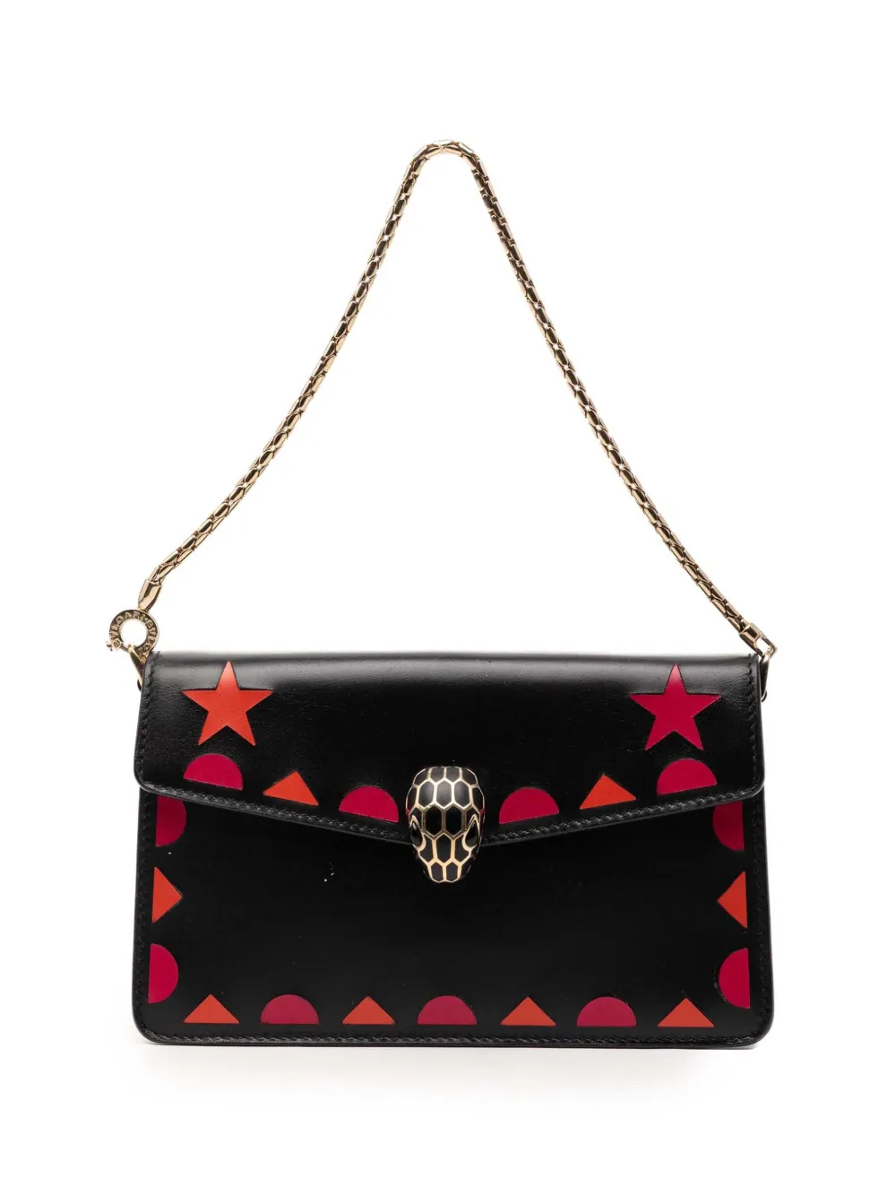 Bvlgari Pre-Owned 2017 Mini Calfskin Geometric and Stars Patch Serpenti Forever with Chain clutch bag - Rosa