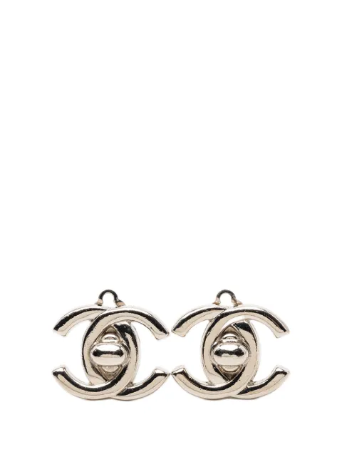 CHANEL Pre-Owned 1980-1990 Silver Plated CC Turnlock Clip On Earrings costume earrings