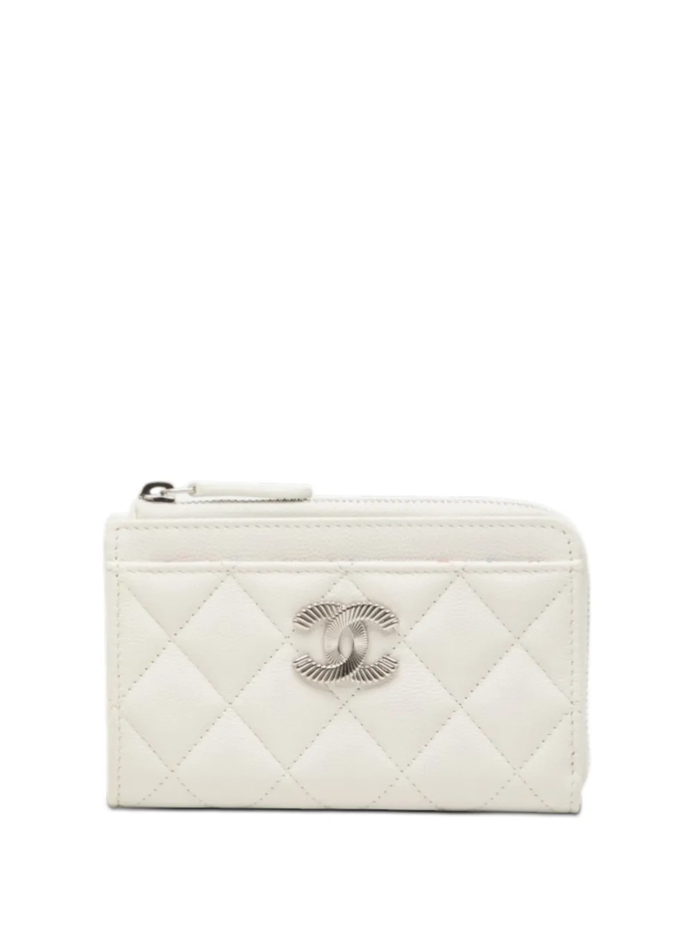 CHANEL Pre-Owned 2021-2025 CC Quilted Caviar Zip Around Coin and card holder - Bianco