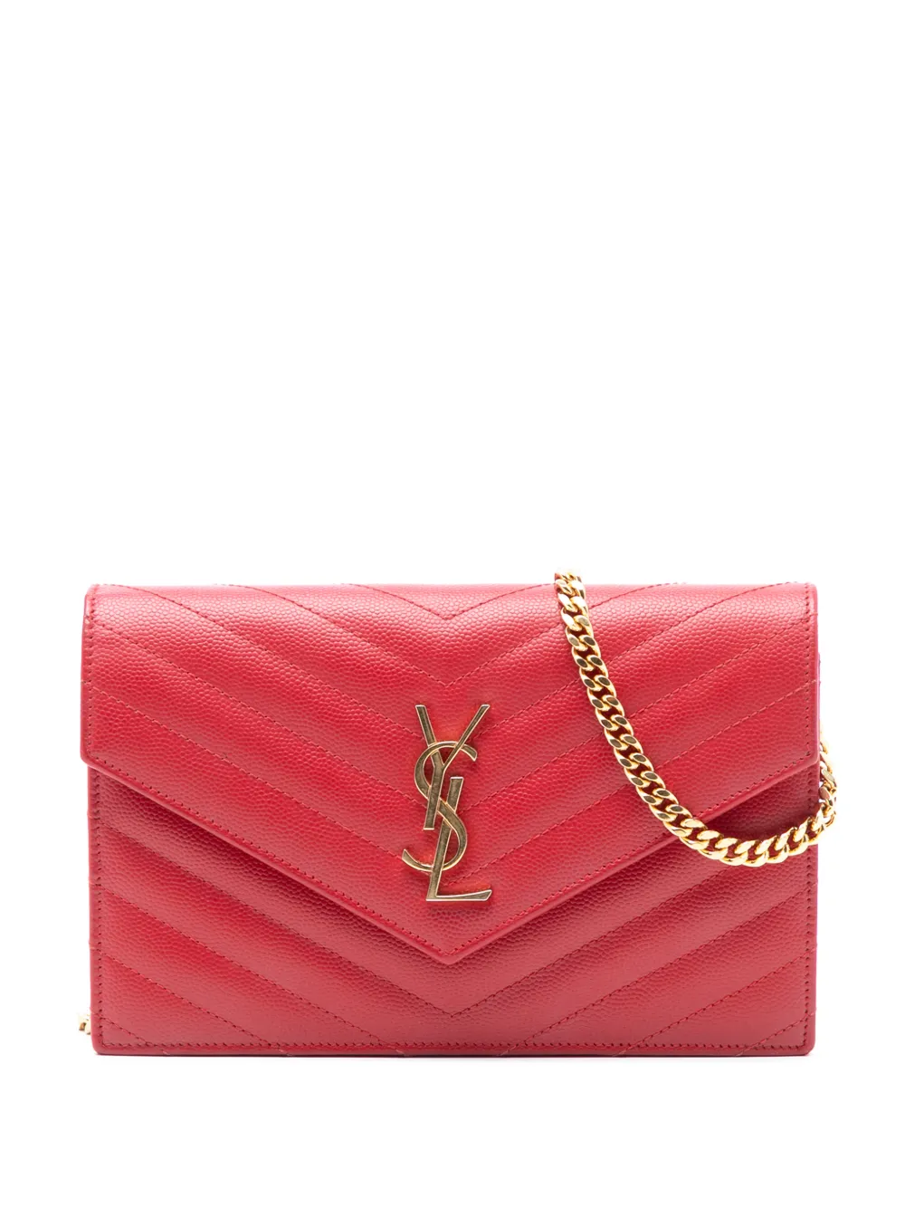 Saint Laurent Pre-Owned 2016 Grain De Poudre Cassandre Envelope Chain Wallet crossbody bag - Rosso