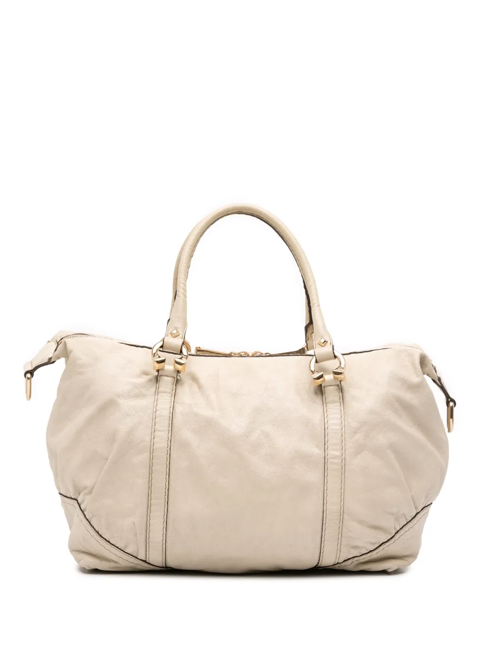 Gucci Pre-Owned 2016-2025 Leather Horsebit Nail boston bag - Bianco