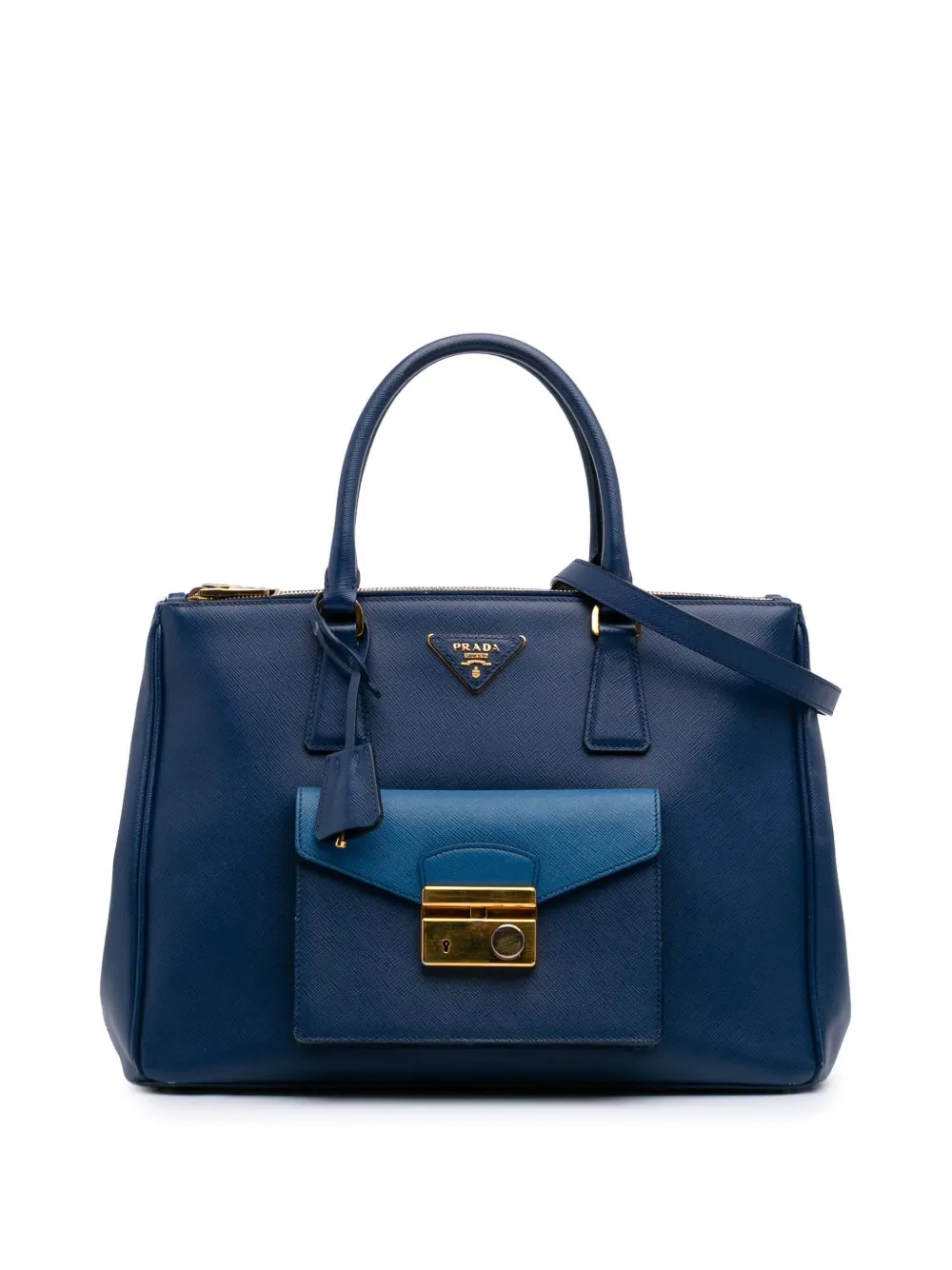 Prada Pre-Owned 2000-2025 Saffiano Lux Galleria Double Zip Front Pocket satchel - Blu