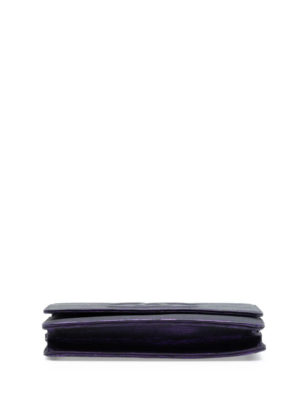 Chanel Pre-owned 2013-2014 CC Metallic Crackling Lizard Printed Leather Wallet on Chain Crossbody Bag in Purple, view 4