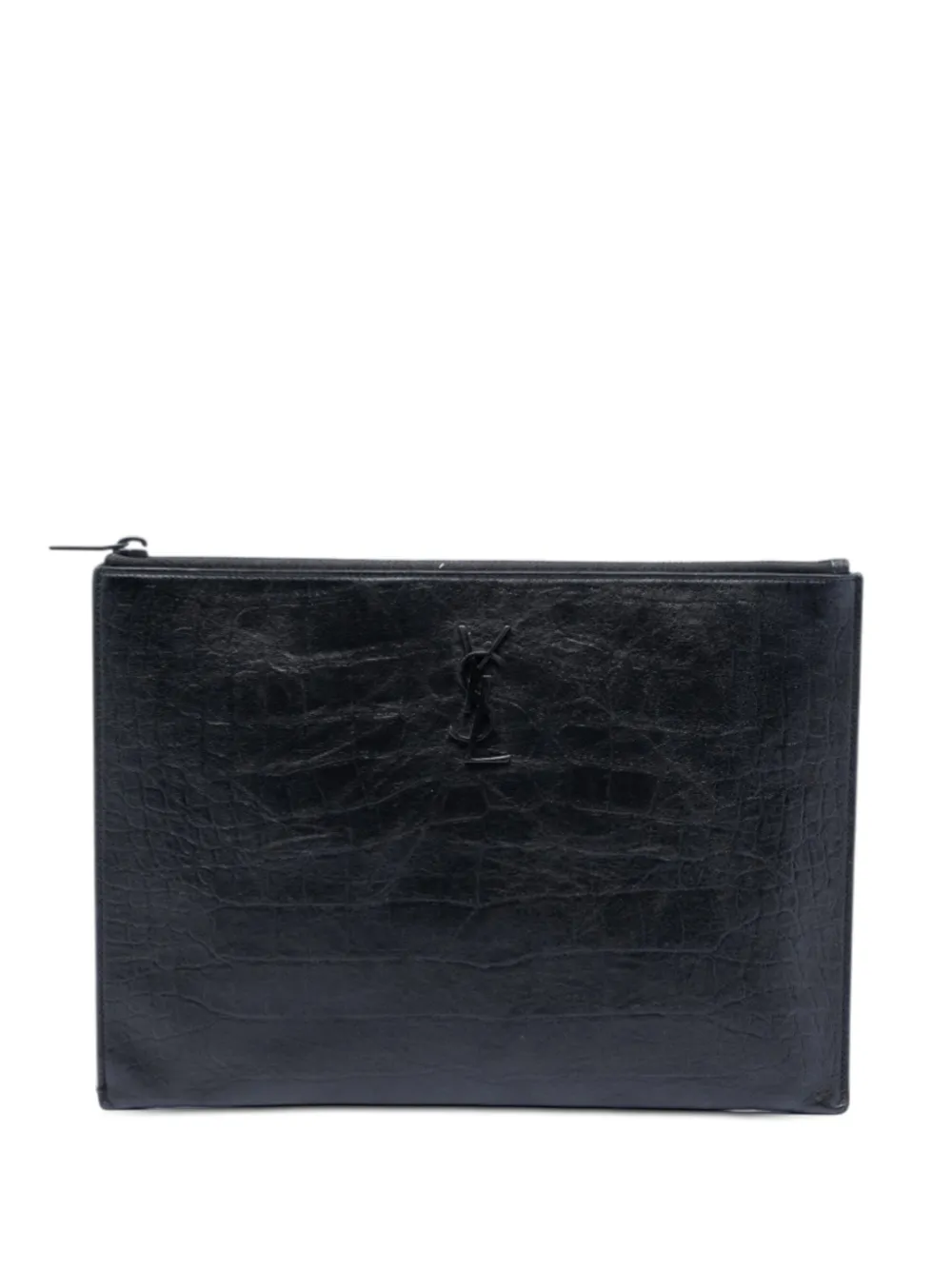 Saint Laurent Pre-Owned 2018 Croc Embossed Leather Monogram Document Holder clutch bag - Schwarz