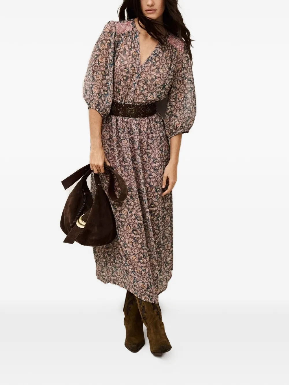  Ba&sh Vestido Midi Con Estampado Floral - Azul 