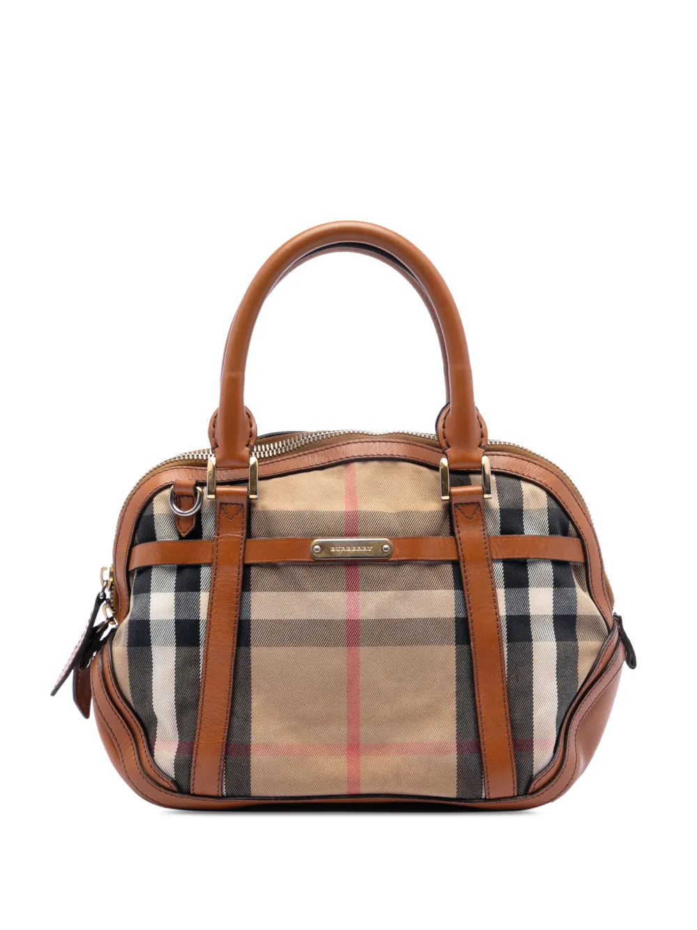 Burberry Pre-Owned 2000-2017 Small Leather Trimmed House Check Canvas Bridle Orchard satchel - Braun