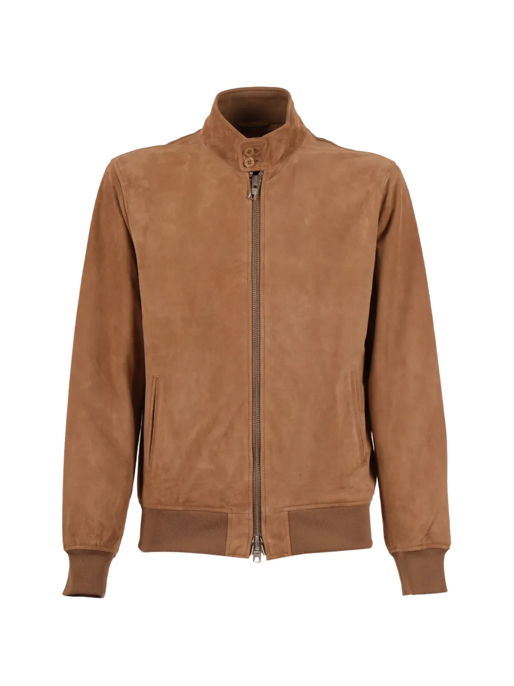 Schott High-neck Suede Jacket In Brown
