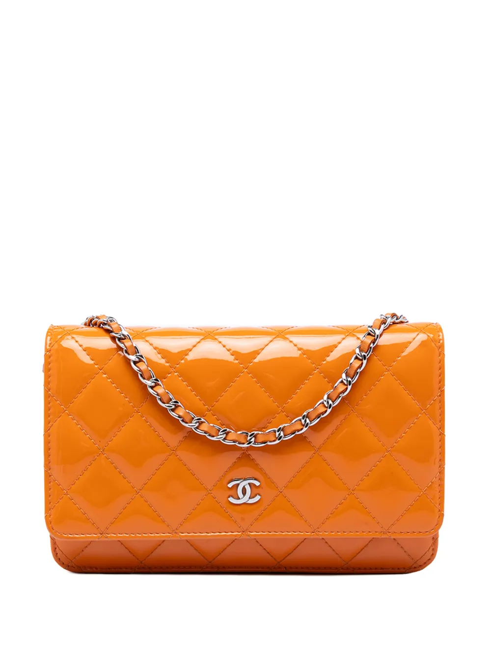 CHANEL Pre-Owned 2014-2015 CC Quilted Patent Wallet on Chain crossbody bag - Arancione