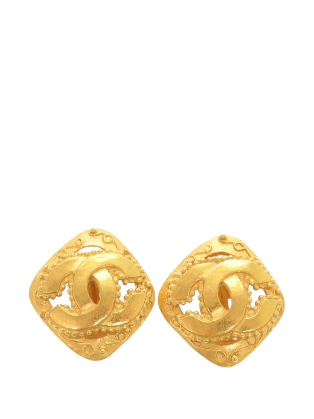 CHANEL Pre-Owned 1996 Gold Plated CC Rhombus Clip on Earrings costume earrings - Oro