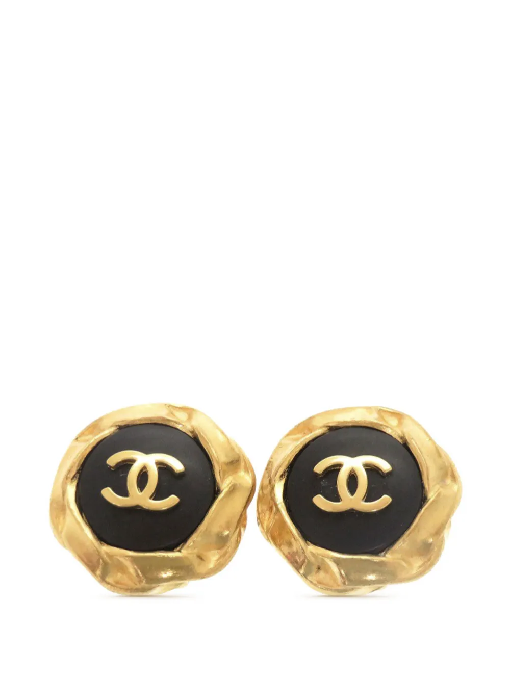 CHANEL Pre-Owned 1995 Gold Plated Enamel CC Round Button Clip on Earrings costume earrings - Nero