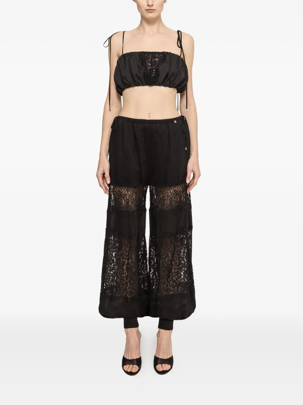 NISSA Cropped top met kanten inzetstuk Zwart