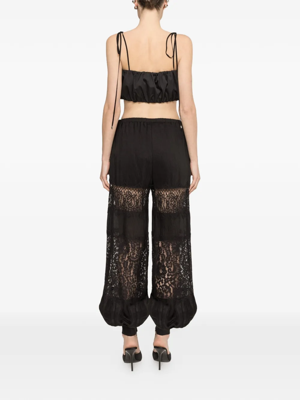 NISSA Cropped top met kanten inzetstuk Zwart