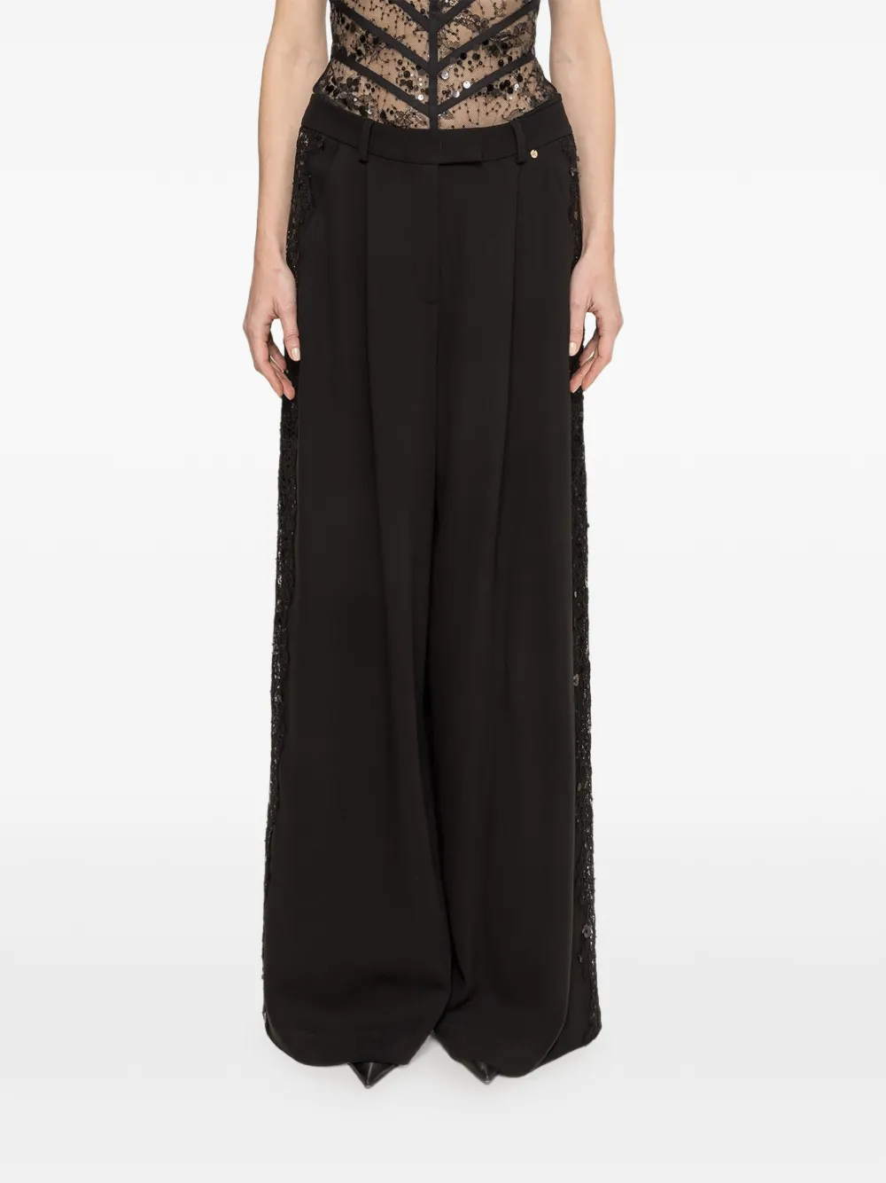 NISSA lace insert trousers - Nero