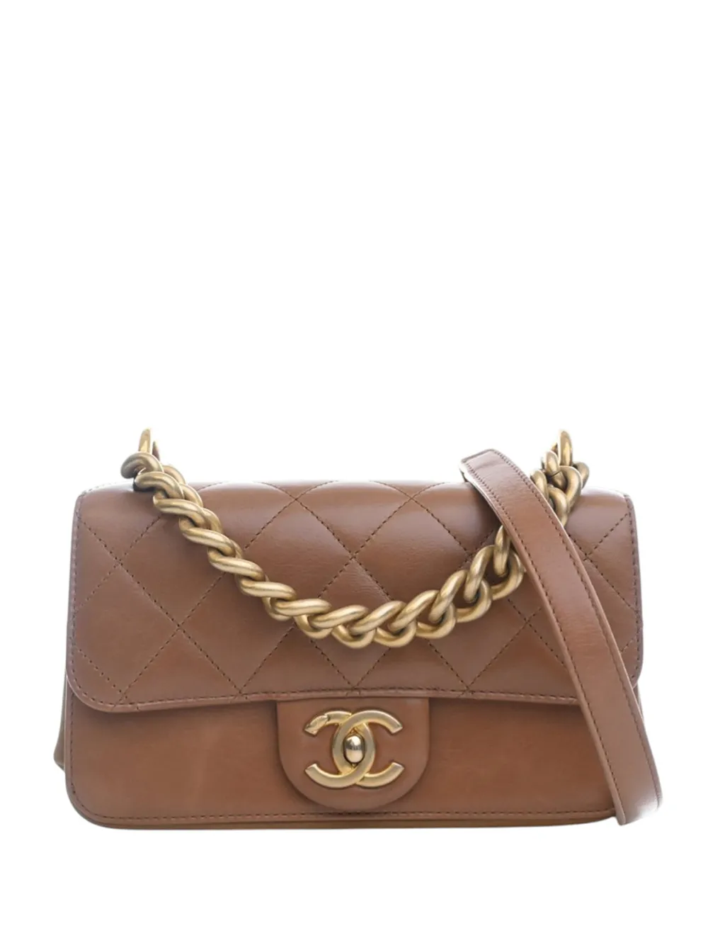 CHANEL Pre-Owned 2018-2019 Paris Cosmopolite Mini Quilted Calfskin Straight Lined Flap satchel - Brown