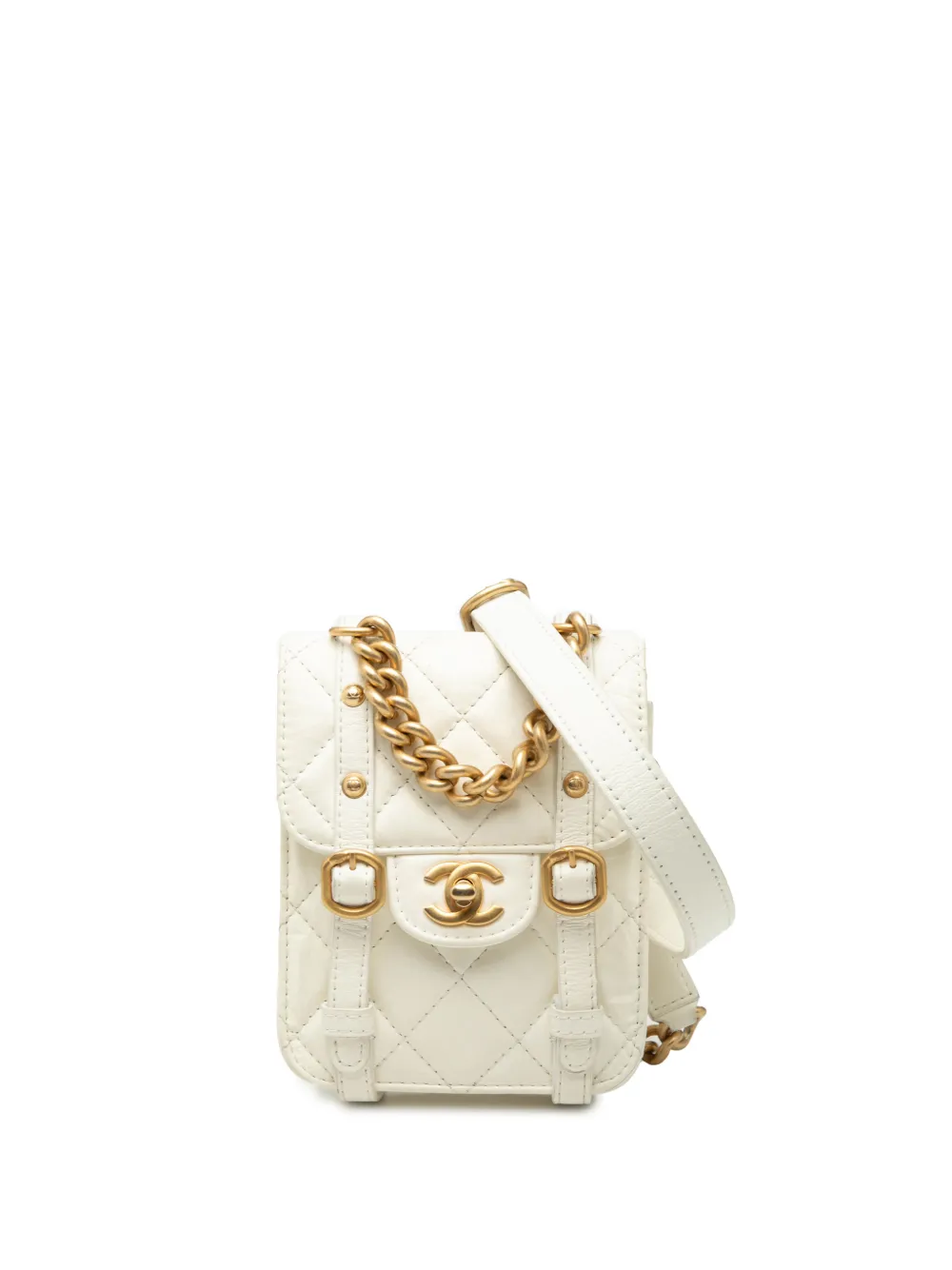CHANEL Pre-Owned 2021-2025 Mini Aged Calfskin City School Flap satchel - Bianco